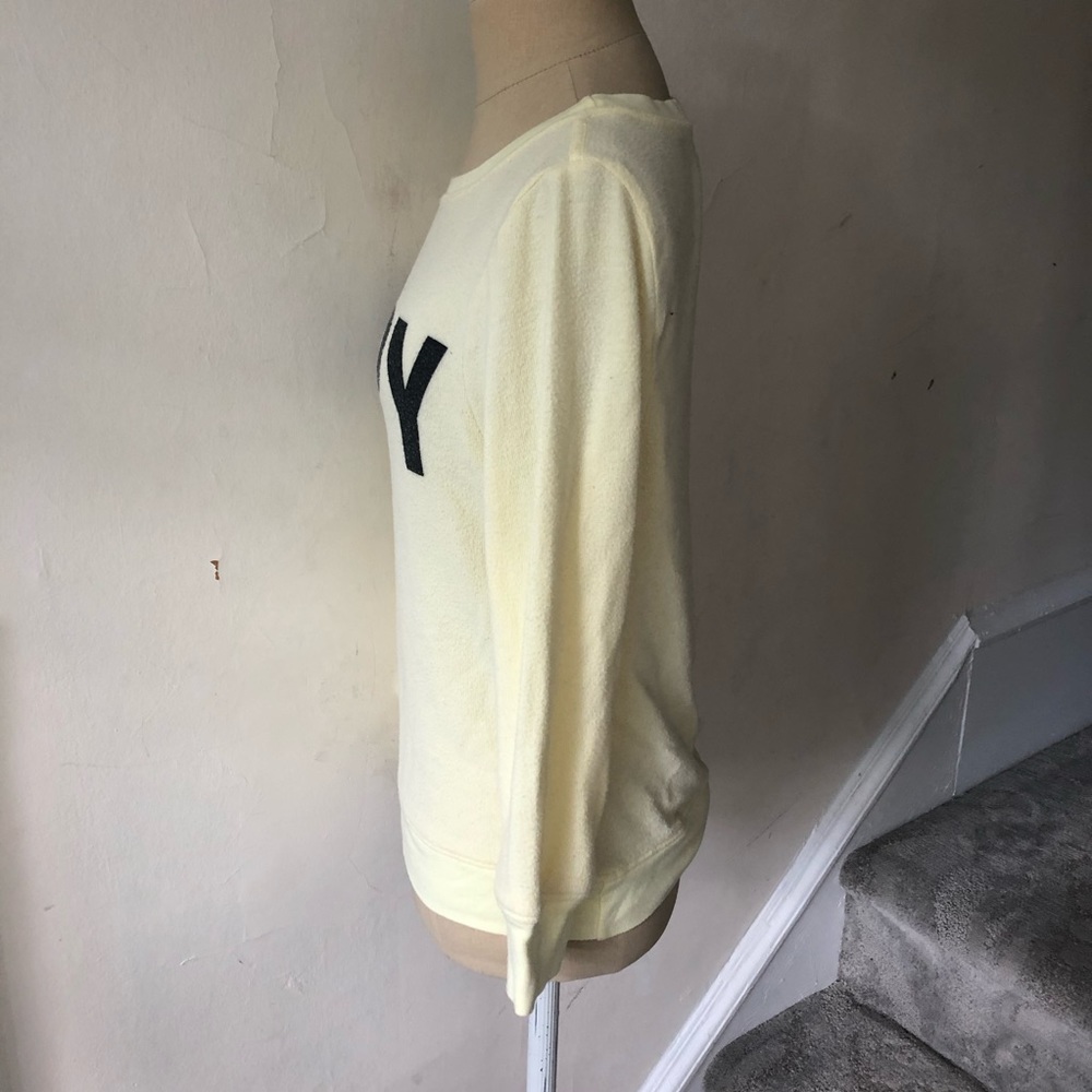 Wildfox HAPPY Graphic Pale Yellow Baggy Beach Jumper Pullover Sweatshirt Size XS - Picture 3 of 8